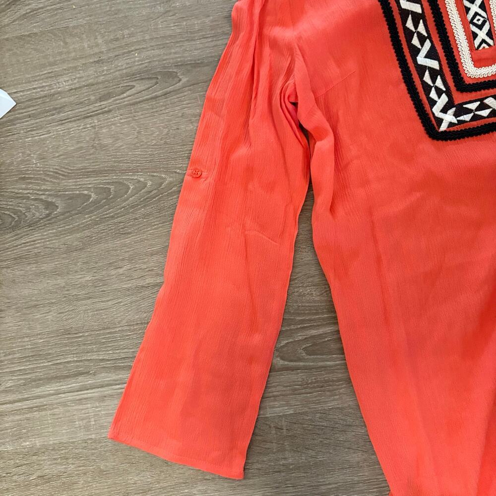 THML Embroidered Boho Tunic Top Coral Orange Medium - Picture 4 of 7